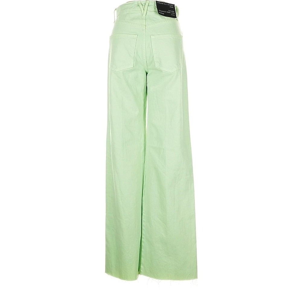 Veronica Beard Taylor Wide Leg Jeans Womens 23 Green Pistachio High Rise Raw Hem - Picture 13 of 14